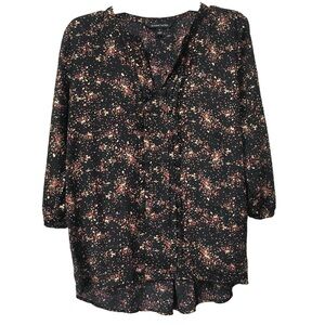 Hawthorn size M Black Print Blouse Metallic gold terra cotta brown magenta